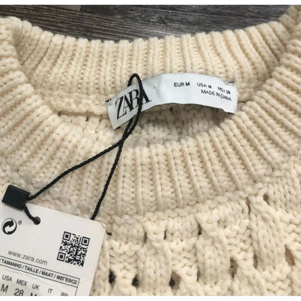 Zara Cream Knit Sleeveless Sweater Tunic Mini Dress Medium New w Tags - Picture 3 of 6